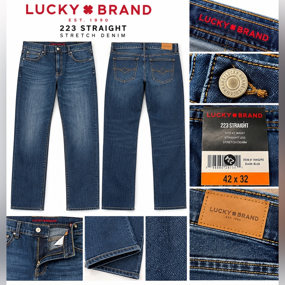 Lucky Brand 223 Straight Stretch Denim Jeans - Dark Blue 42 x 32